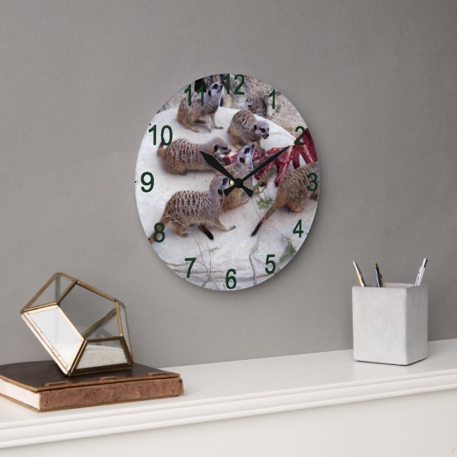 Carnivorous Meerkats Having Ribs For Tea, Large Clock (Office)