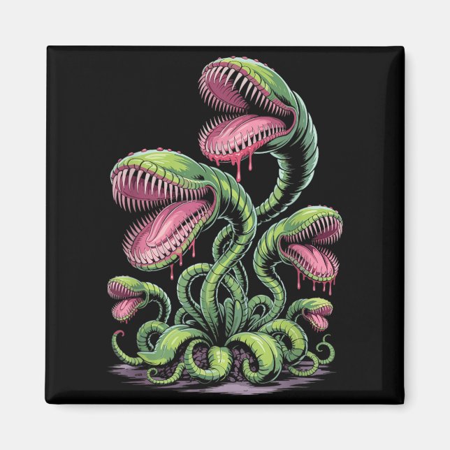 Carnivorous Plant Monster Illustration With Teeth Magnet (Front)
