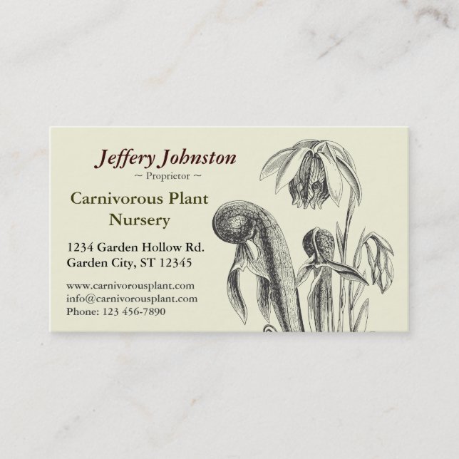 Carnivorous Plant Nursery Business Card (Front)