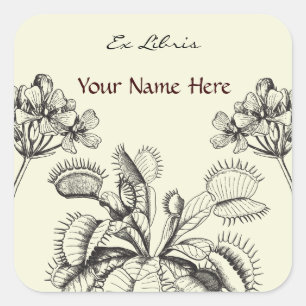 Carnivorus Plant Floral Book Plate Square Sticker