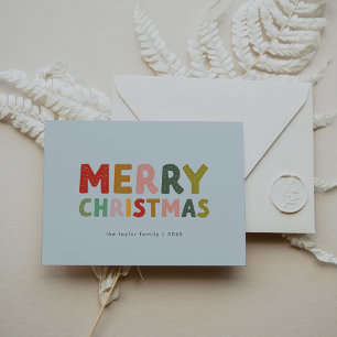 CAROL Blue Cute Family Fun Merry Christmas Holiday Card