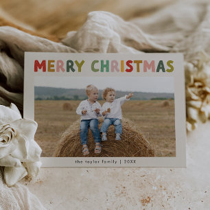 CAROL Colourful Cute Children Photo Merry Christma Holiday Card