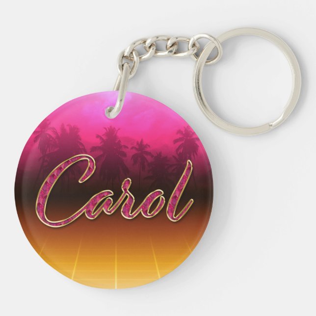 Carol First Name golden pink keychain (Back)