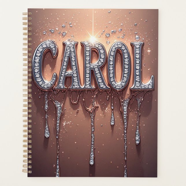 Carol Name In Rose Gold Dripping Glitter Planner (Front)