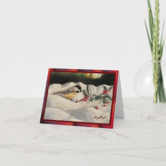 Carol the Chick-a-Dee with Mistletoe: Blank Card