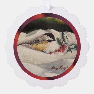 Carol the Chick-a-dee with Mistletoe Tree Decoration Card