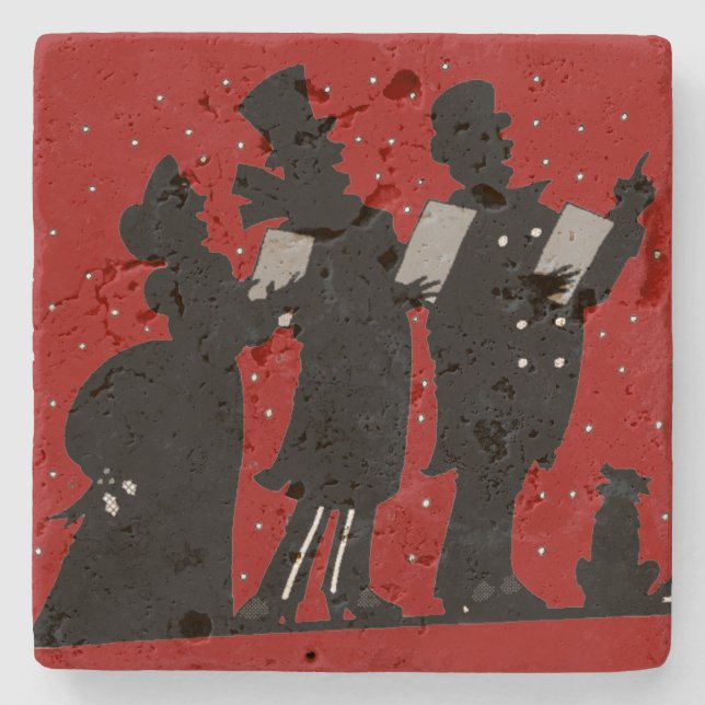 Carolers in Silhouette Christmas Stone Coaster (Front)