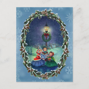 CAROLERS, LAMP & WREATH by SHARON SHARPE Postcard