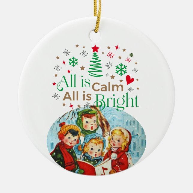 CAROLERS Silent Night All is Calm Family Photo Ceramic Tree Decoration (Front)