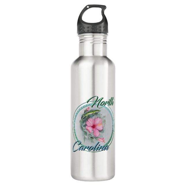 Carolina Anole & Hibiscus 710 Ml Water Bottle (Front)