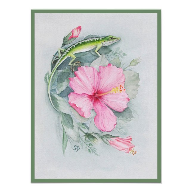 Carolina Anole & Hibiscus Art Photo Enlargement Print (Front)