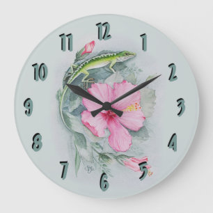 Carolina Anole & Hibiscus Large Clock