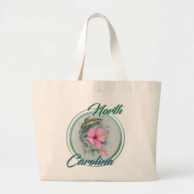 Carolina Anole & Hibiscus Large Tote Bag (Front)