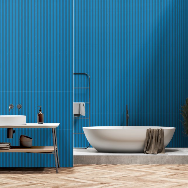 Carolina Blue And Dusty Teal Blue Stripes Wallpaper (Bathroom)