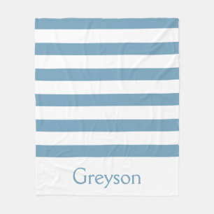 Carolina Blue and White Stripes Personalised Fleece Blanket