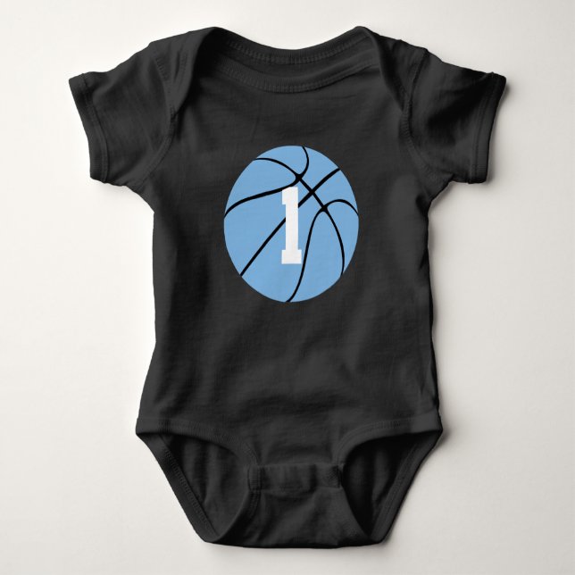Carolina Blue Basketball Jersey Number Baby Bodysuit (Front)