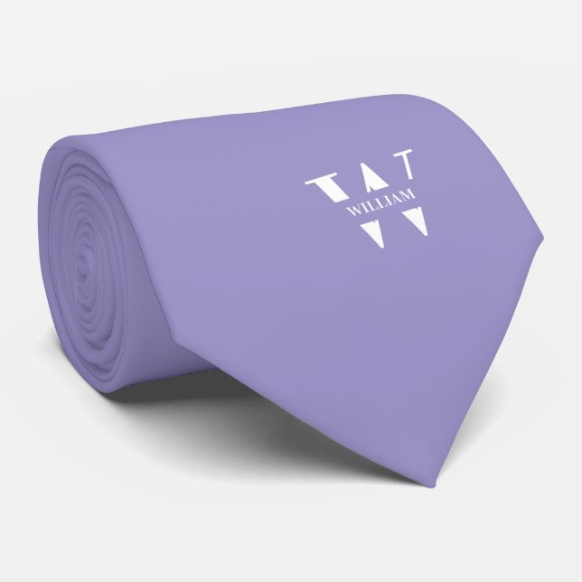 Carolina Blue Colour Elegant Monogram + Name  Tie (Rolled)