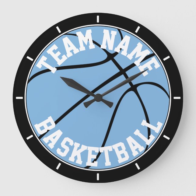 Carolina Blue / Light Blue Basketball Customisable Large Clock (Front)