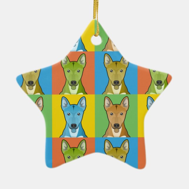 Carolina Dog Cartoon Pop-Art Ceramic Tree Decoration (Back)