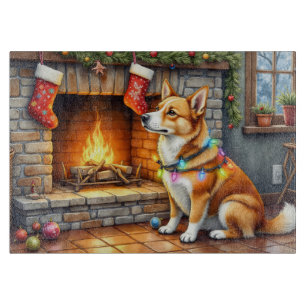 Carolina Dog Fireplace with Christmas Lights Cutting Board