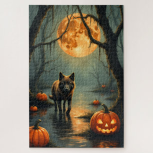 Carolina Dog Haunted Swamp Halloween Art Jigsaw Puzzle