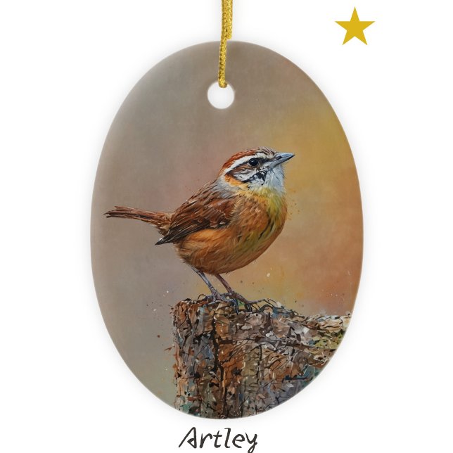 Carolina Wren Bird Painting Custom Year Christmas Ceramic Tree Decoration (Creator Uploaded)