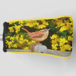 Carolina Wren Painting - Original Wild Bird Art Golf Head Cover