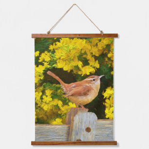 Carolina Wren Painting - Original Wild Bird Art Hanging Tapestry