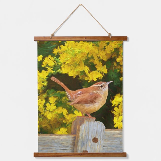 Carolina Wren Painting - Original Wild Bird Art Hanging Tapestry (Front)