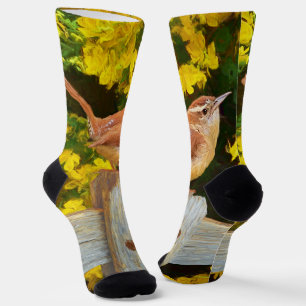 Carolina Wren Painting - Original Wild Bird Art Socks
