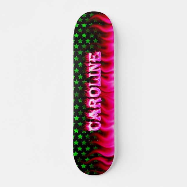 Caroline skateboard pink fire and flames design. (Front)