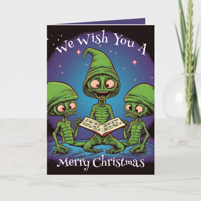 Caroling Aliens Christmas Card (Front)