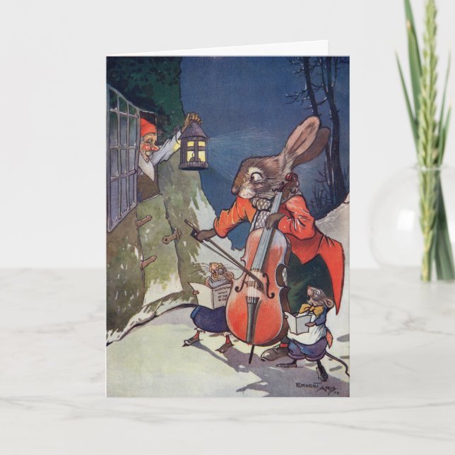 Caroling Animals Vintage Christmas Greeting Card (Front)