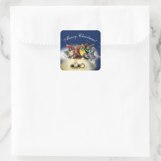 Caroling Birds Christmas Square Sticker