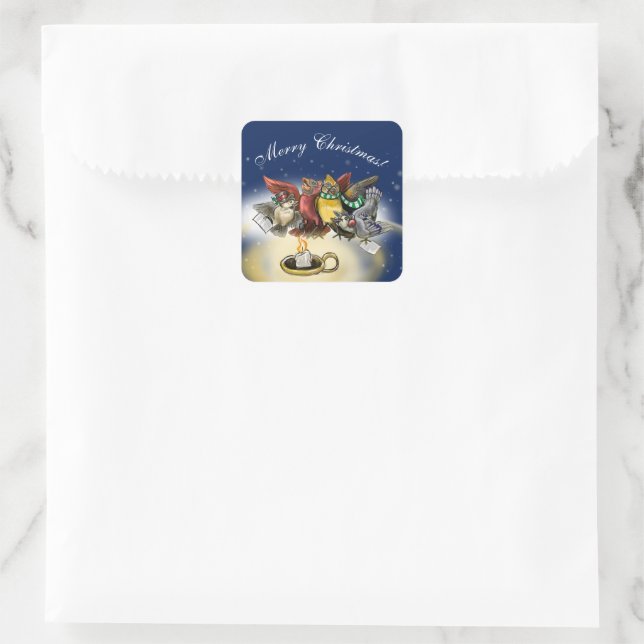 Caroling Birds Christmas Square Sticker (Bag)