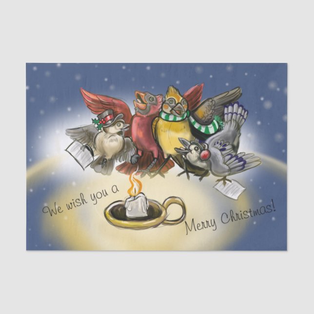 Caroling Birds Christmas Tissue Paper (Front)