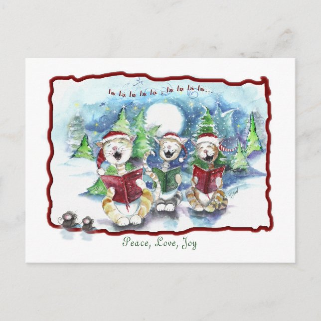 Caroling Christmas Cats Holiday Postcard (Front)