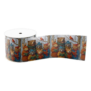 Caroling Christmas Forest Animals  Grosgrain Ribbon