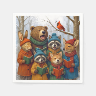 Caroling Christmas Forest Animals  Napkin