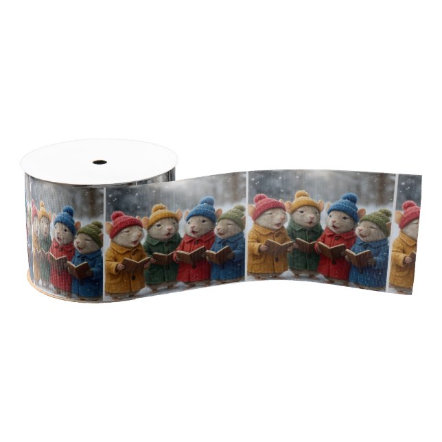 Caroling Christmas Mice In Snow Grosgrain Ribbon (Spool)