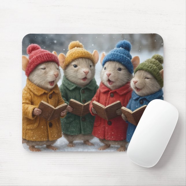 Caroling Christmas Mice In Snow Mouse Pad (With Mouse)