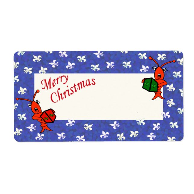 Caroling Crawfish Fleur de Lis Gift Labels (Front)