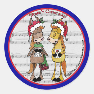 Caroling Horses- 'Mare'y Christmas Classic Round Sticker