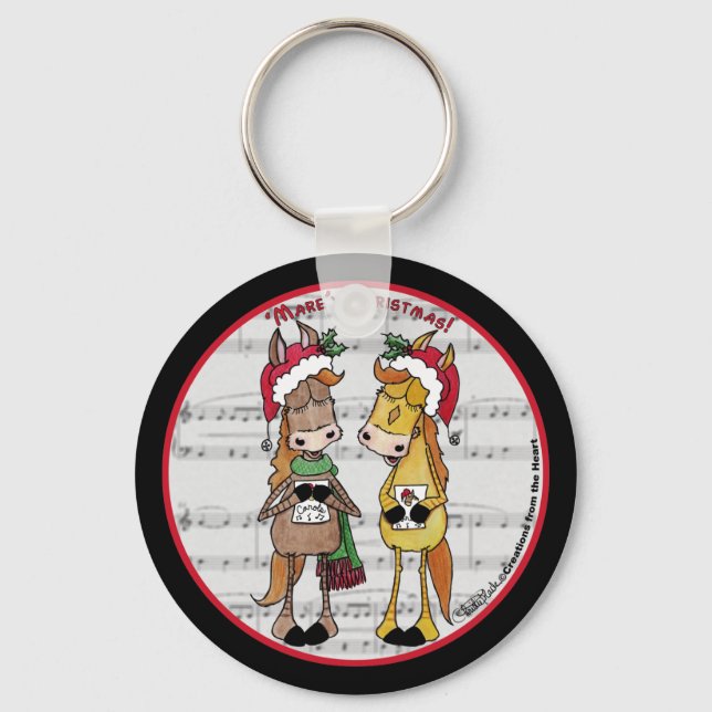 Caroling Horses- 'Mare'y Christmas Key Ring (Front)