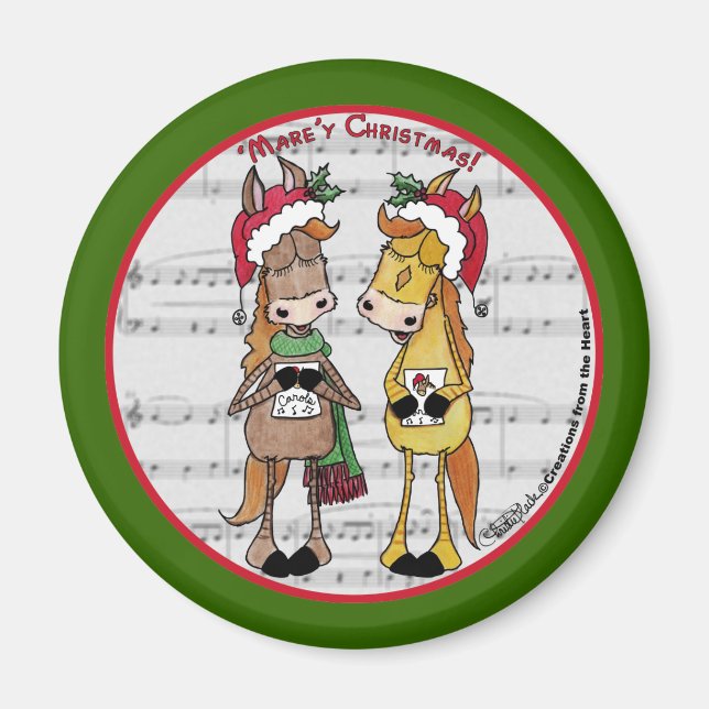 Caroling Horses- 'Mare'y Christmas Magnet (Front)