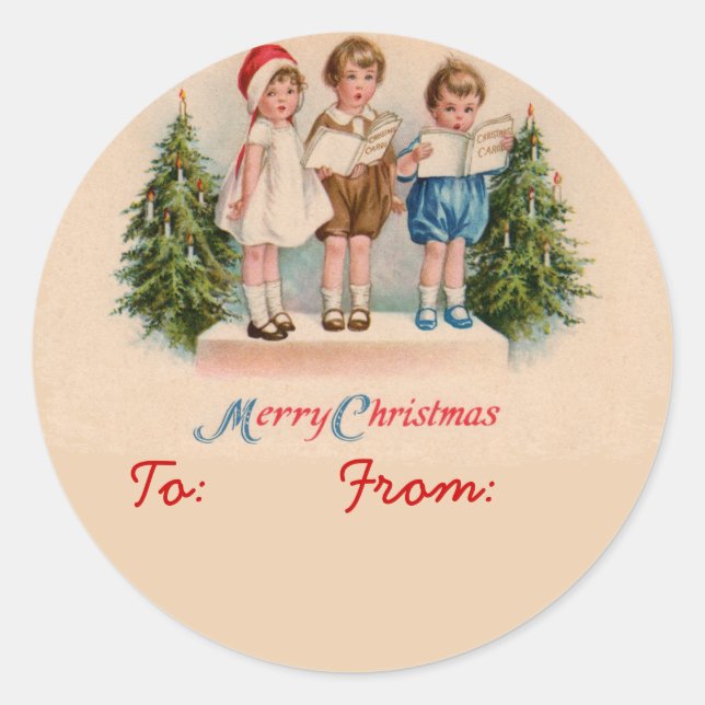 Caroling Kids Gift Tag Stickers (Front)