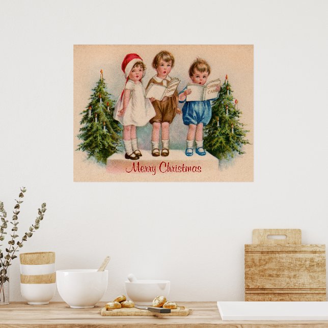 Caroling Kids Merry Christmas Poster (Kitchen)