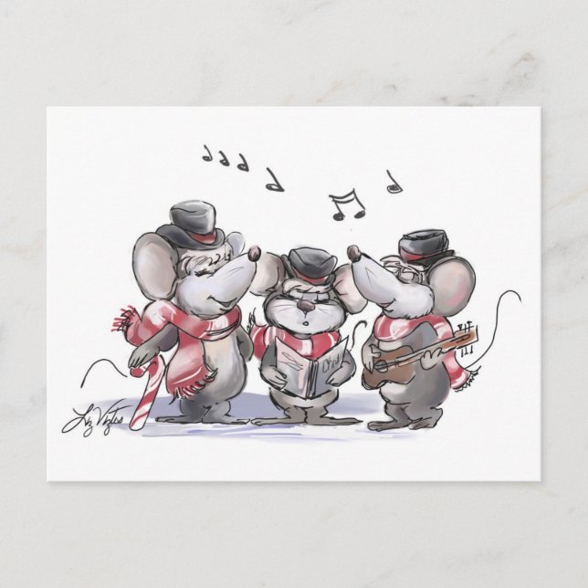 Caroling Mic, Mac & Moe Postcard (Front)