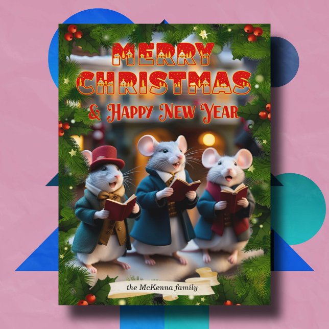 Caroling Mice Bible Verse Christian Custom Photo Holiday Card (Creator Uploaded)