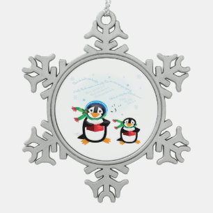 Caroling Penguins Snowflake Pewter Christmas Ornament